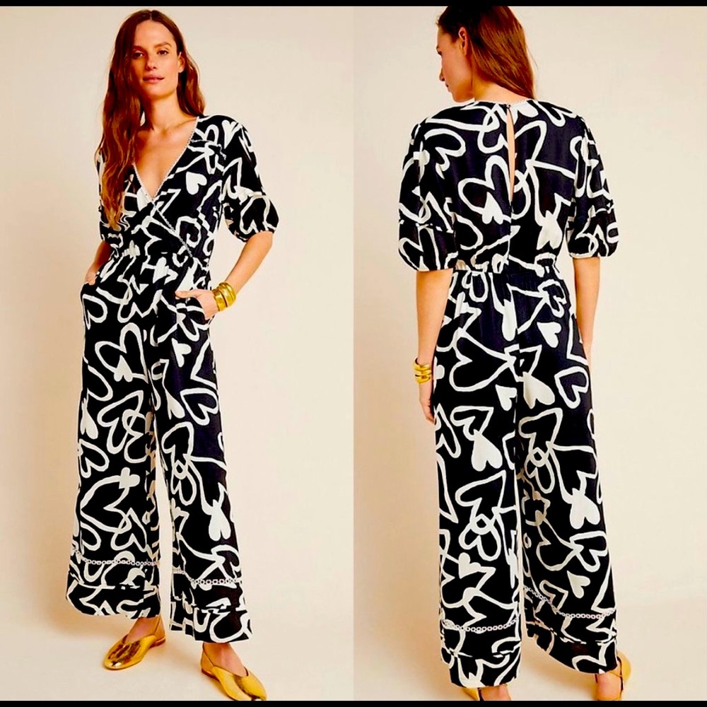 Anthropologie farm rio sinead hearts jumpsuit